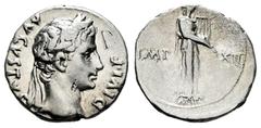 Roman Imperatorial Augustus. Denarius. 11-10 BC. Lugdunum. (Ffc-125). (Ric-193a). (Cal-844). Anv.: AVGVSTVS DIVI. F, laureate head of Augustus right. Rev.: IMP. - XII divided by Apollo standing right,