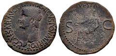 Roman Imperial Caligula. Unit. 37-38 AD. Rome. (Ric-38). Anv.: C CAESAR AVG GERMANICVS PON M TR POT. bare head of Caligula left. Rev.: VESTA. Vesta, veiled, seated left, patera in right hand, transver