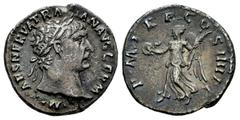 Roman Imperial Trajan. Denarius. 102 AD. Rome. (Ric-II 60). (Woytek-130b). (Bmcre-121). Anv.: IMP CAES NERVA TRAIAN AVG GERM, laureate head to right, slight drapery on far shoulder. Rev.: P M TR P COS