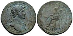 Roman Imperial Hadrian. Sestertius. 118 AD. Rome. (Ric-551a). (Ch-756). Anv.: IMP CAESAR TRAIANVS HADRIANVS AVG, bust with a laurel wreath and tunic on the left shoulder. Rev.: PONT MAX TR POT COS II 