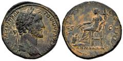 Roman Imperial Antoninus Pius. Sestertius. 151-152 AD. Rome. (Ric-III 891). (Bmcre-1893). Anv.: (IMP) CAES T AEL HADR ANTONINVS AVG PIVS P P, laureate head to right. Rev.: TR POT X(V) COS IIII, Annona