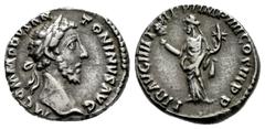 Roman Imperial Commodus. Denarius. 181 AD. Rome. (Ric-22). (Rsc-307). Anv.: M COMMODVS ANTONINVS AVG. Laureate head to right. Rev.: LIB AVG IIII TR P VI IMP IIII COS III P P. Liberalitas standing faci