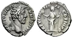 Roman Imperial Commodus. Denarius. 181-182 AD. Rome. (Ric-29). (Bmcre-83). (C-831). Anv.: M ANTONINVS COMMODVS AVG Laureate head to right. Rev.: TR P VII IMP IIII COS III P P Felicitas standing front,