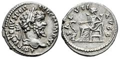 Roman Imperial Septimius Severus. Denarius. 198 AD. Laodicea. (Ric-197a). (Seaby-642). Anv.: L SEP SEVERVS PER AVG P M IMP XI. Laureate head of Septimius Severus to right. Rev.: SALVTI AVGG. Salus sea
