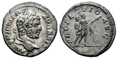 Roman Imperial Caracalla. Denarius. 210-213 AD. Rome. (Ric-IV 226). (Bmcre-95). (Rsc-509). Anv.: ANTONINVS PIVS AVG BRIT. Laureate head to right. Rev.: PROFECTIO AVG. Caracalla in military dress stand