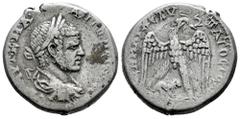 Roman Imperial Caracalla. Hierapolis. Tetradrachm. 215-217 AD. Cyrrhestica. (Prieur-929). Anv.: ΑΥΤ Κ Μ Α ΑΝΤΩΝЄΙΝΟϹ ϹЄΒ, laureate, draped and cuirassed bust to right. Rev.: ΔΗΜΑΡΧ ЄΞ ΥΠΑΤΟϹ ΤΟ Δ, eag