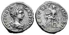 Roman Imperial Geta. Denarius. 200-202 AD. Rome. (Ric-IV 20b). (Bmcre-240). (Rsc-183a). Anv.: P SEPT GETA CAES PONT, bare-headed, draped and cuirassed bust to right. Rev.: SECVRIT IMPERII, Securitas s