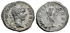 Roman Imperial Geta. Denarius. 211 AD. Rome. (Ric-IV 78a). (Bmcre-119). (Rsc-149). Anv.: P SEPT GETA PIVS AVG BRIT, laureate head to right. Rev.: PONTIF TR P II COS II, Felicitas standing to left, hol