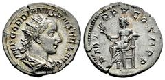 Roman Imperial Gordian III. Antoninianus. 241-243 AD. Rome. (Ric-IV 89). (Rsc-261). Anv.: IMP GORDIANVS PIVS FEL AVG, radiate, draped and cuirassed bust to right. Rev.: P M TR P V COS II P P, Apollo s