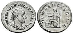 Roman Imperial Philip I. Antoninianus. 244-247 AD. Rome. (Ric-IV 44b). (Rsc-169). Anv.: IMP M IVL PHILIPPVS AVG, radiate, draped and cuirassed bust to right. Rev.: ROMAE AETERNAE, Roma seated to left,