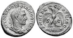 Roman Imperial Philip I. Seleucis and Pieria. Tetradrachm. 246 AD. Antioch. (Prieur-304). (McAlee-899). Anv.: AYTOK K M IOYΛ ΦIΛIΠΠOY CEB, laureate, draped and cuirassed bust to right. Rev.: ΔHMAPX ΕΞ