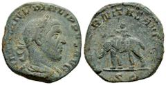 Roman Imperial Philip II. Sestertius. 244-249 AD. Rome. (Ric-IV 167a)). (C-18). (Banti-7/8). Anv.: IMP M IVL PHILIPPVS AVG, laureate, draped and cuirassed bust to right. Rev.: AETERNITAS AVGG, elephan