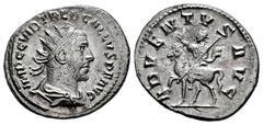Roman Imperial Trebonianus Gallus. Antoninianus. 252-253 AD. Antioch. (Ric-IV 79). Anv.: IMP C C VIB TREB GALLVS P F AVG, radiate, draped and cuirassed bust to right. Rev.: ADVENTVS AVG, Emperor on ho