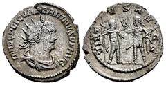 Roman Imperial Valerian I. Antoninianus. 253-260 AD. Antioch. (Ric-292c). Anv.: IMP C P LIC VALERIANVS AVG, radiate, draped and cuirassed bust right. Rev.: VIRTVS AVGG, Valerian and Gallienus facing e