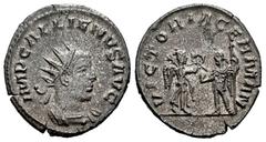 Roman Imperial Gallienus. Antoninianus. 256-257 AD. Antioch. (Ric-V. 1, 452). (Mir-1603b). (Rsc-1173). Anv.: IMP GALLIENVS AVG, radiate and cuirassed bust to right. Rev.: VICTORIA GERMAN, Emperor stan