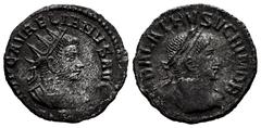 Roman Imperial Vabalathus and Aurelian. Antoninianus. 270-272 AD. Antioch. (Ric-V 1.381). (C-1). Anv.: IMP C AVRELIANVS AVG, radiate and cuirassed bust to right; B below. Rev.: VABALATHVS VCRIMDR, lau