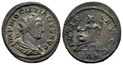 Roman Imperial Diocletian. Antoninianus. 293 AD. Lugdunum. (Ric-V 2.34). Anv.: IMP DIOCLETIANVS AVG, radiate, draped and cuirassed bust to right. Rev.: IOVI AVGG, Jupiter seated to left, holding Victo