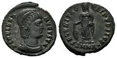 Roman Imperial Helena. Follis. 325-326 AD. Cyzicus. (Ric-39). Anv.: FL HELENA AVGVSTA, pearl-diademed and draped bust right. Rev.: SECVRITAS REIPVBLICE, Securitas standing left, lowering branch, raisi