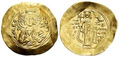 Byzantine Empire Manuel I Comnenus. Hyperpyron. 1167-1183 AD. Constantinople. (Doc-1e). (Sear-1956). Anv.: ⧾ KЄ ROHΘЄI, bust of Christ Pantokrator facing; IC-XC across fields. Rev.: Manuel standing fa