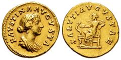 Roman Imperial Faustina Junior. Aureus. 161-176 AD. Rome. (Ric-III (Marcus Aurelius) 717). (Calicó-2074a). Anv.: FAVSTINA AVGVSTA, draped bust to right, hair waved and fastened in bun on back of head.