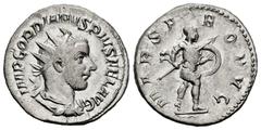 Roman Imperial Gordian III. Antoninianus. 238-244 d.C. Rome. (Ric-IV 145). Anv.: IMP GORDIANVS PIVS FEL AVG. Radiate, draped and cuirassed bust right. Rev.: MARS PROPVG. Mars advancing right, holding 