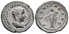 Roman Imperial Gordian III. Antoninianus. 238-244 d.C. Rome. (Ric-IV 177). (Rsc-17). Anv.: IMP CAES M ANT GORDIANVS AVG, radiate, draped and cuirassed bust to right. Rev.: AEQVITAS AVG, Aequitas stand