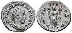 Roman Imperial Philip I. Antoninianus. 246 d.C. Rome. (Ric-IV 3). (Rsc-124). Anv.: IMP M IVL PHILIPPVS AVG, radiate, draped and cuirassed bust to right, seen from behind. Rev.: P M TR P III COS P P, F