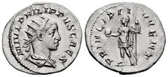 Roman Imperial Philip II. Antoninianus. 244-246 d.C. Rome. (Ric-IV 218d). (Rsc-48). Anv.: M IVL PHILIPPVS CAES, radiate, draped and cuirassed bust to right. Rev.: PRINCIPI IVVENT, prince standing to l