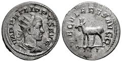 Roman Imperial Philip II. Antoninianus. 246-248 d.C. Rome. (Ric-IV 224). (Rsc-72). Anv.: IMP PHILIPPVS AVG, radiate, draped and cuirassed bust to right. Rev.: SAECVLARES AVGG, goat standing to left; I