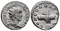 Roman Imperial Herennius Etruscus. Antoninianus. 250-251 d.C. Rome. (Ric-IV 138). (Rsc-4). Anv.: Q HER ETR MES DECIVS NOB C, radiate and draped bust to right. Rev.: CONCORDIA AVGG, two clasped hands. 
