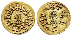 Visigothic Coins Recaredus I (586-601). Tremissis. Toleto (Toledo). (Cnv-73.2). (R. Pliego-98b). Anv.: +RECCAREDVSRE+. Rev.: +ToLEToPIV(letter S horizontal). Au. 1,50 g. Almost XF. Est...1200,00. Span