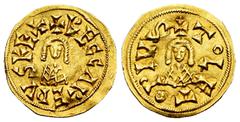 Visigothic Coins Recaredus I (586-601). Tremissis. Toleto (Toledo). (Cnv-73.2). (R. Pliego-98b). Anv.: +RECCAREDVSRE+. Rev.: +ToLEToPIV(letter S horizontal). Au. 1,49 g. Almost XF/Choice VF. Est...120