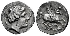 Celtiberian Coins Ex Barcino Collection | Emporiton-Emporion. Drachm. 200-110 BC. L'Escala, Ampurias (Girona). (Abh-1118). (Acip-201). (MIB-1/215f, Plate Coin). Anv.: Persephone-Arethusa head right, p