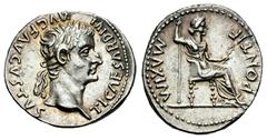 Roman Imperial Tiberius. Denarius. 14-37 AD. Lugdunum. (Ric-I 30). (Bmcre-48). (Rsc-16a). Anv.: TI CAESAR DIVI AVG F AVGVSTVS. Laureate head of Tiberius right. Rev.: PONTIF MAXIM. Livia (as Pax), hold