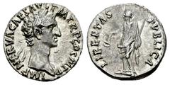 Roman Imperial Nerva. Denarius. 97 AD. Rome. (Ric-II 19). (Bmcre-46). (Rsc-113). Anv.: IMP NERVA CAES AVG P M TR P COS III P P, laureate head to right. Rev.: LIBERTAS PVBLICA, Libertas standing to lef