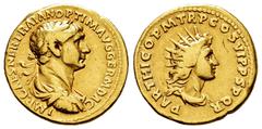 Roman Imperial Trajan. Aureus. 114-117 AD. Rome. (Ric-329). (Calicó-1038). Anv.: IMP CAES NER TRAIAN OPTIM AVG GERM DAC. Laureate, draped and cuirassed bust to right. Rev.: PARTHICO P M TR P COS VI P 