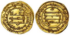 Islamic World Extremely rare - MS 63 | Abbasid Caliphate. 'Ali Muktafi Billah. Dinar. 293 AH = 906 AD. Ras al-'Ayn. (Album-243.1). (Bernardi-264Hl). Anv.: "There's no God, except Him, He has no equal"