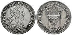 France. Louis XIII. Ecu de 60 sols. 1643. Paris. A. (Km-129.2). (Gad-52). (Dav-3797). Ag. 27,25 g. Patina. Rare. Ex Áureo & Calicó (18-03-2021), lot 1479. XF. Est...2500,00. Spanish description: Franc