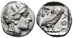 Greek Coins Attica. Athens. Tetradrachm. 454-404 BC. (Gc-2526). (Sng Cop-31). (Kroll-8). Anv.: Head of Athena right, wearing crested Attic helmet ornamented with three olive leaves above visor and spi