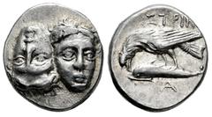 Greek Coins Moesia. Istros. Drachm. 256-240 BC. (SNG Stancomb-144). (SNG BM Black Sea-238). (Hgc-3.2,1804). Anv.: Two young male heads facing, right head inverted. Rev.: IΣTPIH above sea-eagle on dolp
