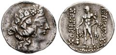 Greek Coins Thrace Islands. Thasos. Tetradrachm. 2nd - 1st centuries BC. Imitative series. (Göbl-OTA pl. 46, class II). (Prokopov-Group XII, 561). (Lanz-963/6). Anv.: Head of Dionysos to right, wearin
