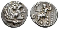 Greek Coins Seleukid Kingdom. Seleukos I Nikator. Tetradrachm. 282-281 BC. Sardes. In the types of Alexander III of Macedon. (SC-3.1). (WSM-1350). Anv.: Head of Herakles to right, wearing lion skin he