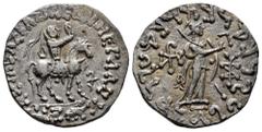 Greek Coins Indo-Skythians. Azes I. Tetradrachm. 58-132 BC. Western Gandhara. (Hgc-12,637). (Senior-98.328T). Anv.: BAΣIΛEΩΣ BAΣIΛEΩN MEΓAΛOY / AZOY King on horseback to right, raising his right hand 