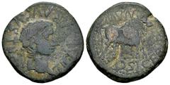 Celtiberian Coins Osicerda. Time of Tiberius. Unit. 14-36 AC. (Abh-1958). (Acip-3234). Anv.: TI. CAESAR. AVGVSTVS. around laureate head of Tiberius right. Rev.: Bull right, MVN above, OSICERDA below. 