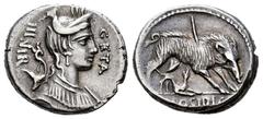 Roman Republican Hosidius. C. Hosidius C.f. Geta. Denarius. 68 BC. South of Italy. (Ffc-751). (Craw-407/2). (Cal-no cita). Anv.: Diademed head of Diana draped right, (but bigger bust, with hair and di