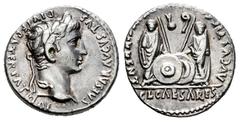 Roman Imperatorial Augustus. Denarius. 7-6 a. C. Lugdunum. (Ffc-22). (Ric-207). (Cal-852). Anv.: CAESAR AVGVSTVS DIVI. F. PATER. PATRIE, his laureate head right. Rev.: C.L. CAESARES AVGVSTI. (F. COS. 