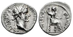 Roman Imperial Tiberius. Denarius. 14-37 AD. Lugdunum. (Ric-I 30 corr.). (Bmcre-48). (Rsc-16a). Anv.: TI CAESAR DIVI AVG F AVGVSTVS, laureate head to right. Rev.: PONTIF MAXIM, Livia, as Pax, seated t