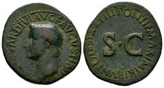 Roman Imperial Tiberius. Unit. 21-22 AD. Rome. (Ric-I 44). (Bmcre-91). (C-25). Anv.: TI CAESAR DIVI AVG F AVGVST IMP VIII, bare head to left. Rev.: PONTIF MAXIM TRIBVN POTEST XXIIII around large S•C. 