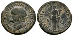 Roman Imperial Vespasian. Dupondius. 74 AD. Rome. (Ric-II 1. 716). (Bmcre-698). Anv.: IMP CAES VESP AVG P M T P COS V CENS, radiate head to left. Rev.: FELICITAS PVBLICA, Felicitas standing to left, h