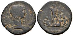 Roman Imperial Trajan. Sestertius. 116-117 AD. Armenia. (Ric-642). Rev.: Trajan, laureate and in military attire, standing right, holding reversed spear in his right hand and parazonium in his left; b